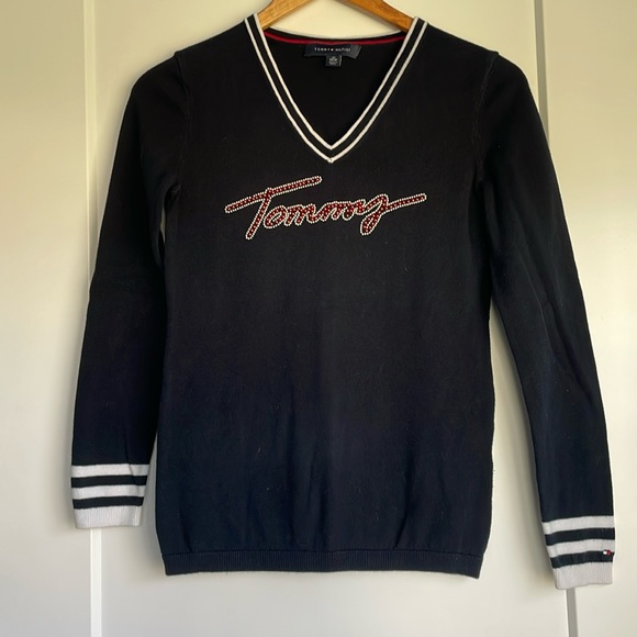 TOMMY HILFIGER V-Neck Navy Blue Sweater - Extra small XS - Picture 3 of 11